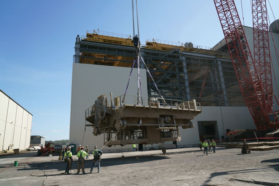 Synthetic slings reduce rigging weight by 18,000 lbs.