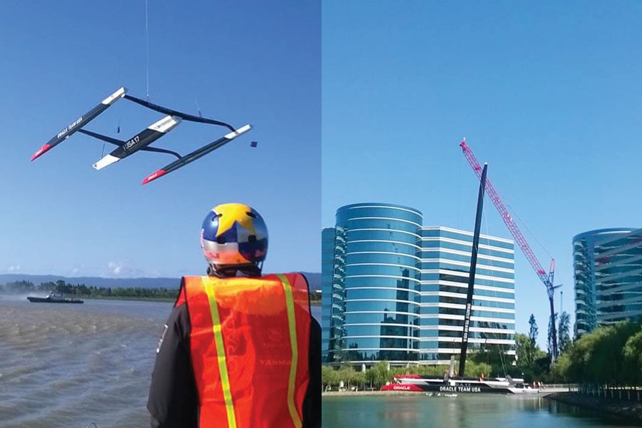Oracle Team USA using skylift crane with Cortland lifting slings